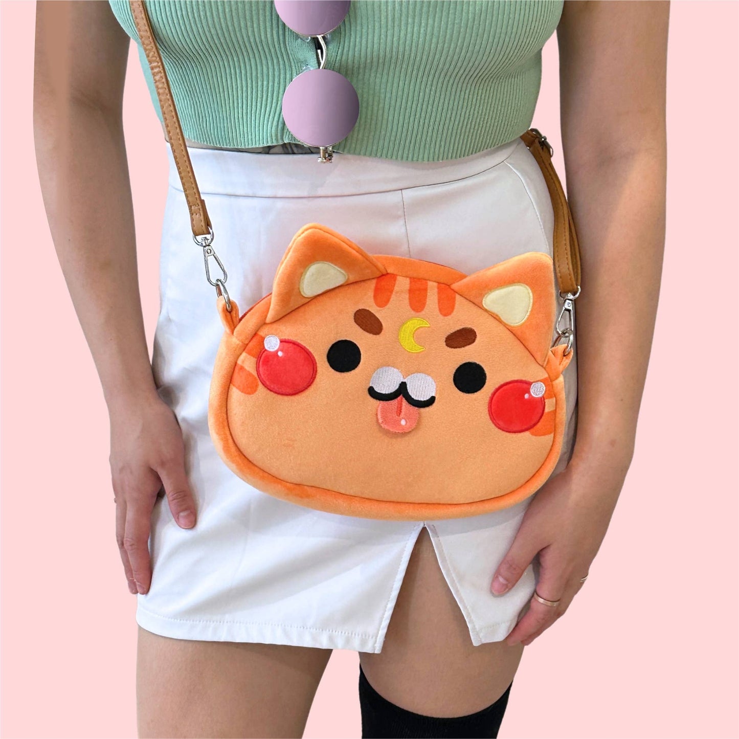 Moon Cat Crossbody Bags with leather strap