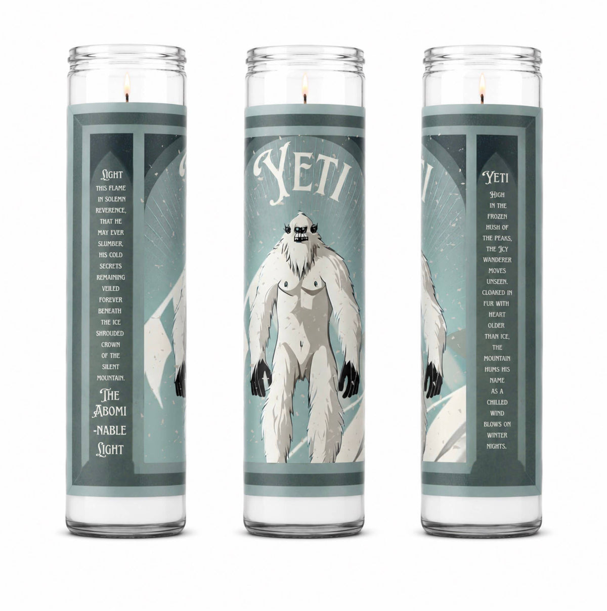 Art Deco Yeti Abominable Winter Bookstore Prayer Candle 