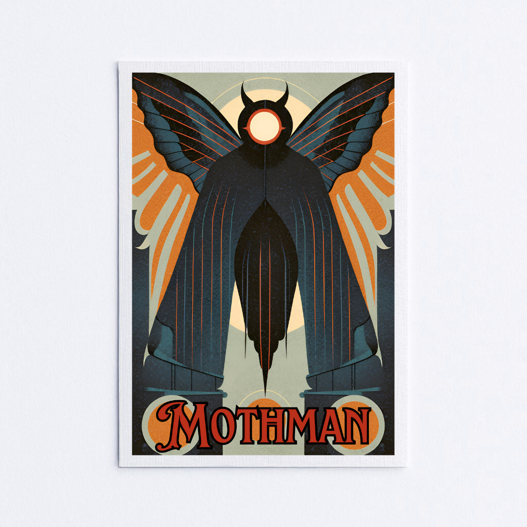 Art Deco Mothman Cryptid Wall Art Print