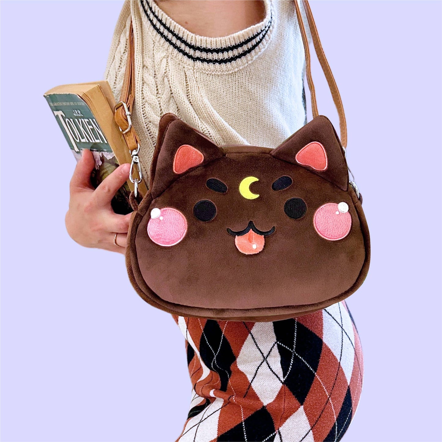 Moon Cat Crossbody Bags with leather strap