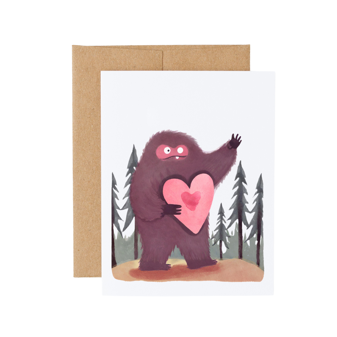 Cute Bigfoot Forest Heart Love Card 