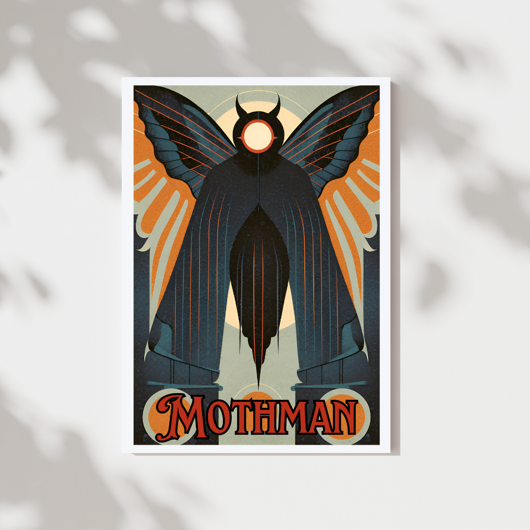 Art Deco Mothman Cryptid Wall Art Print