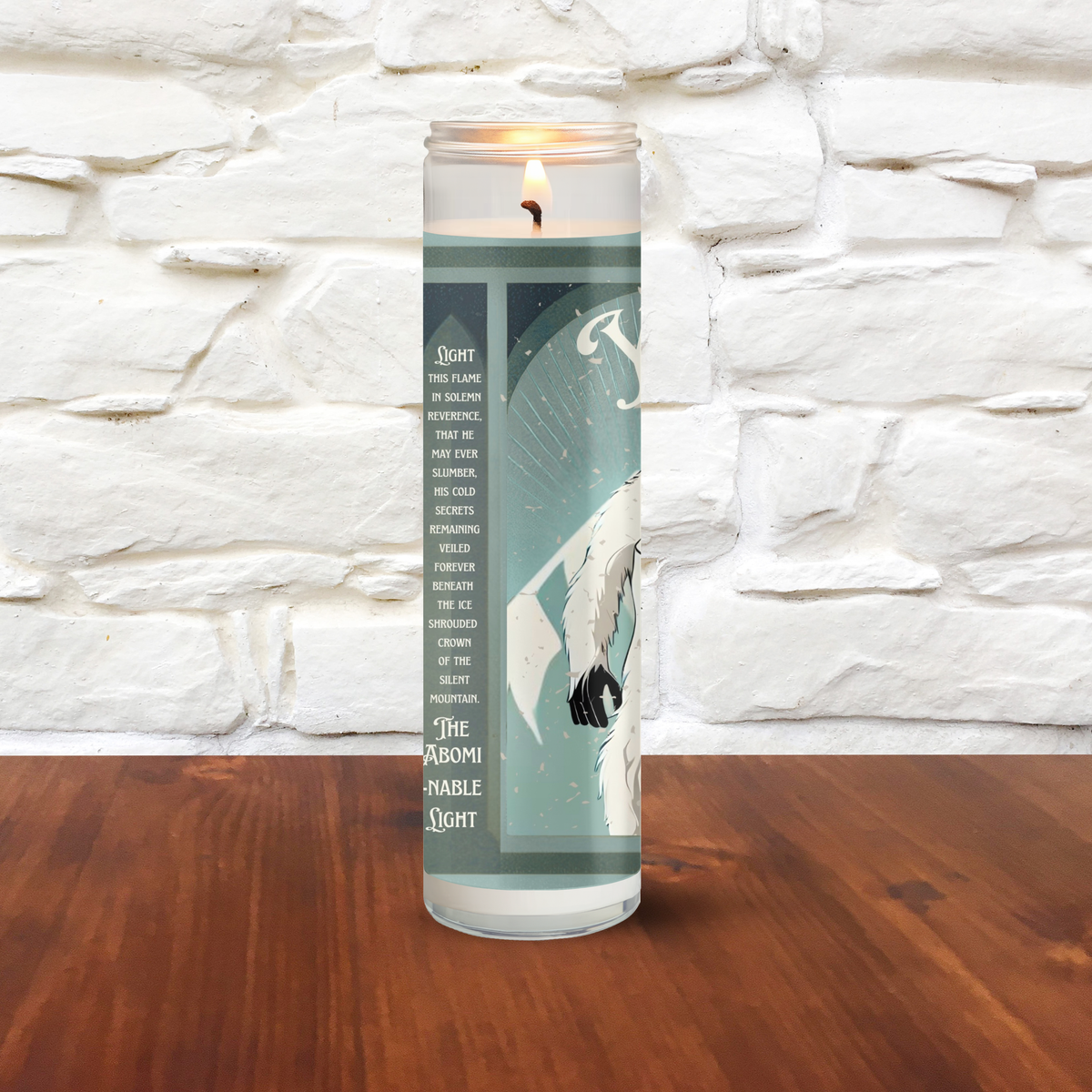Art Deco Yeti Abominable Winter Bookstore Prayer Candle 