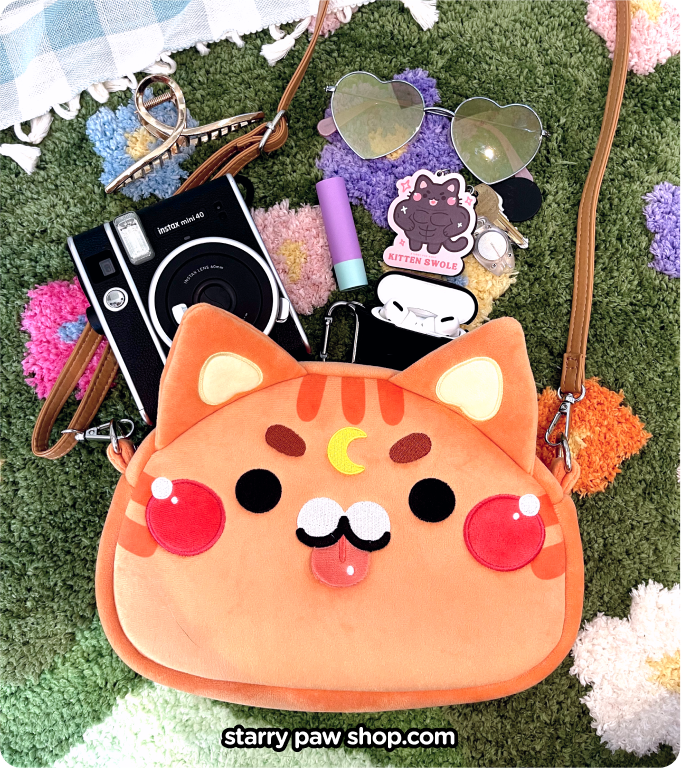 Moon Cat Crossbody Bags with leather strap