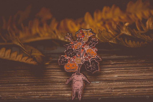 Jack-o-Lantern Mandrake Halloween Enamel Pin