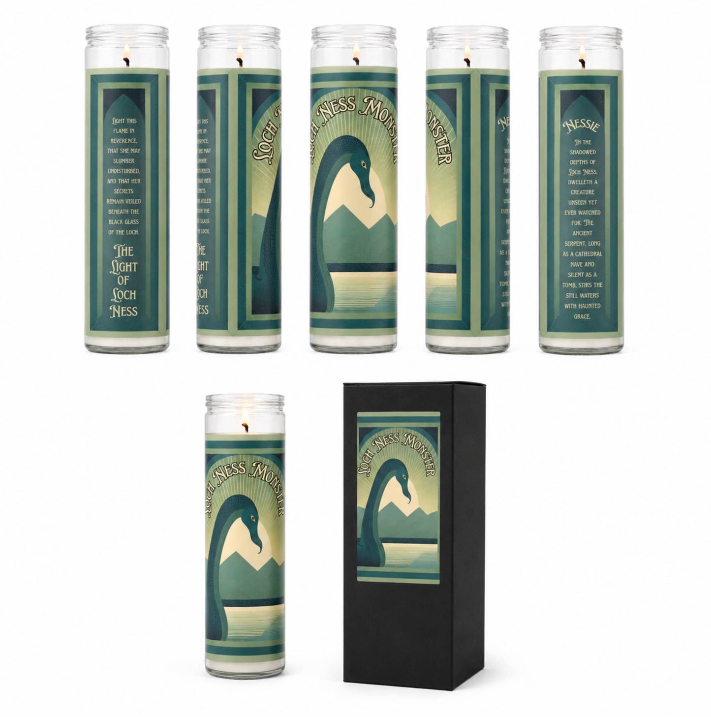 Art Deco Loch Ness Monster Novelty Bookstore Prayer Candle 