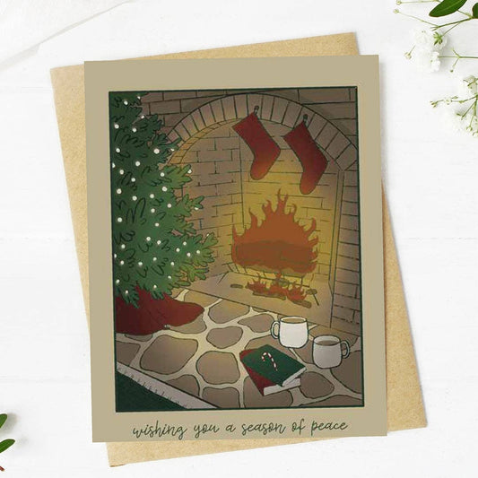 "Wishing you a season of peace" Cozy Fire Christmas Card