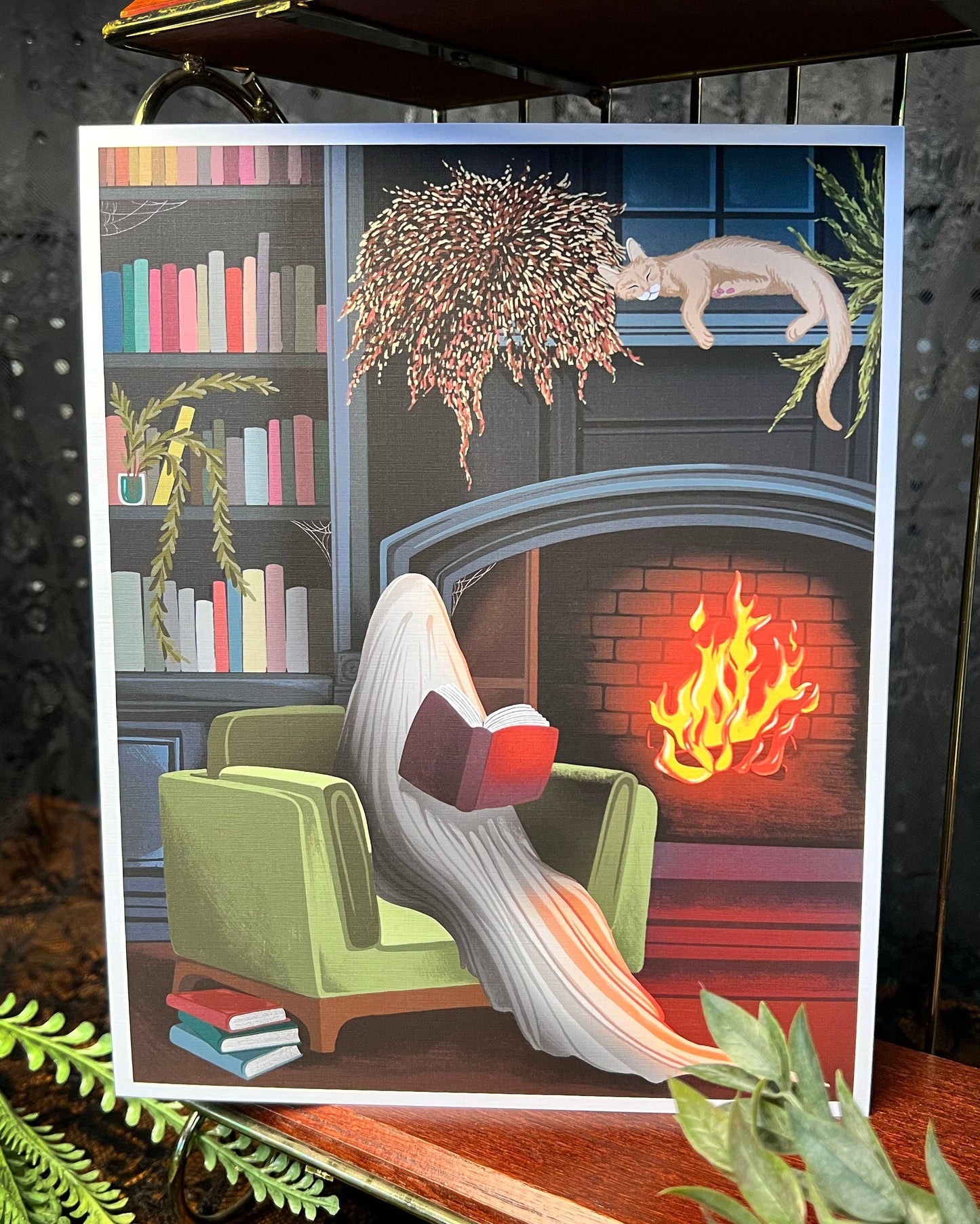 Cozy Ghosty Library Art Print 