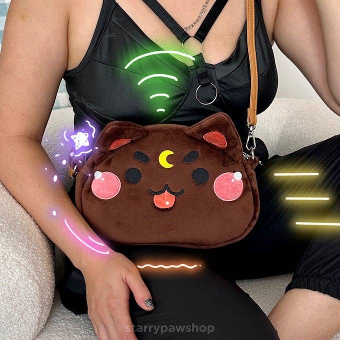 Moon Cat Crossbody Bags with leather strap
