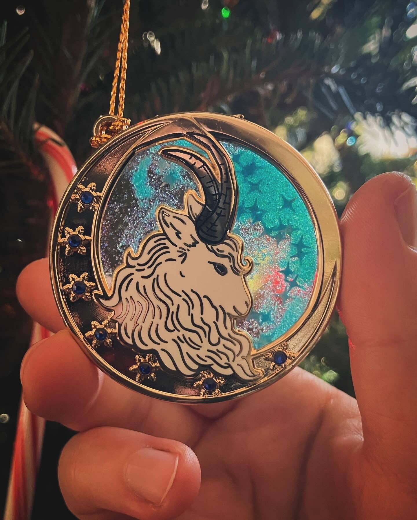Winter Guardian Yule Goat Snow Globe Ornament