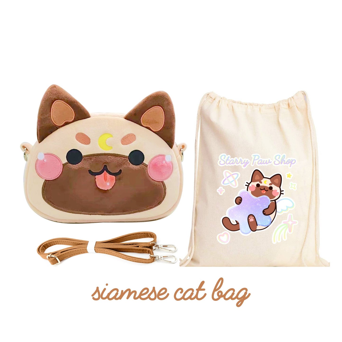 Moon Cat Crossbody Bags with leather strap