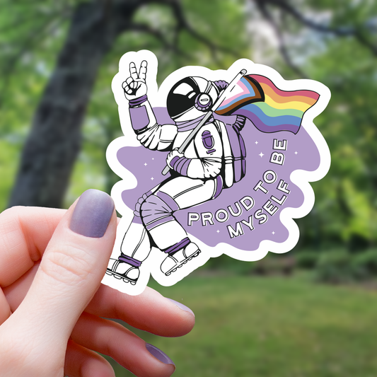 Pride Astronaut Holding Flag Sticker - 3"