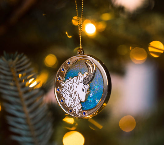 Winter Guardian Yule Goat Snow Globe Ornament