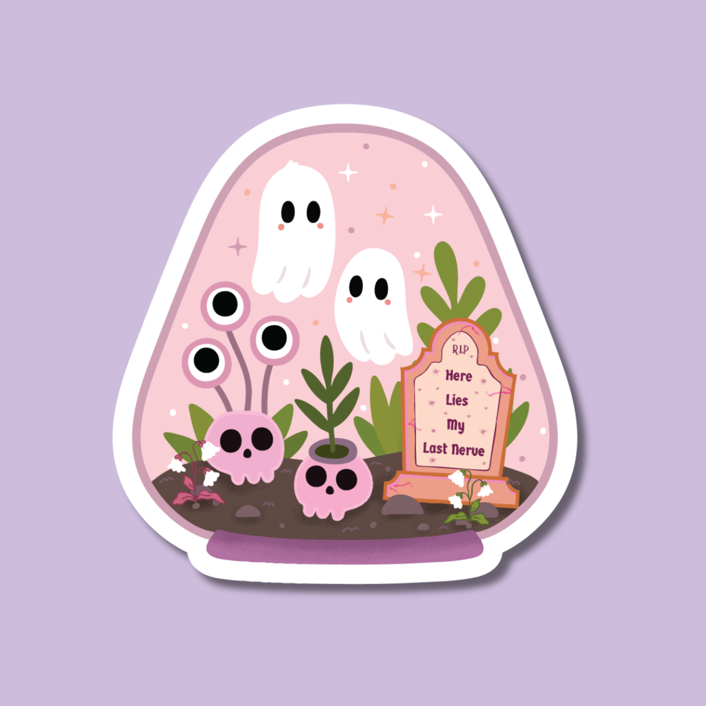 Here Lies My Last Nerve Ghost Terrarium Mental HealthSticker
