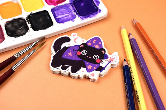 Frazzled Wizard Cat Sticker