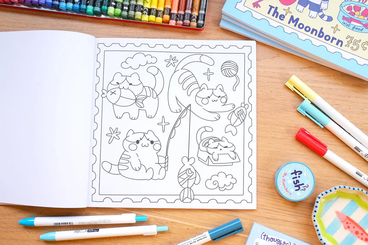 No Thoughts Fish, Cozy Coloring Book
