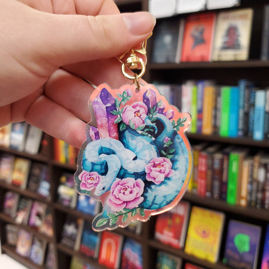 Floral Snake and Crystal Keychain