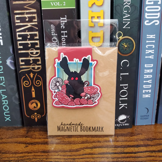 Spooky Mothman in Mushroom Forest - Magnetic Bookmark
