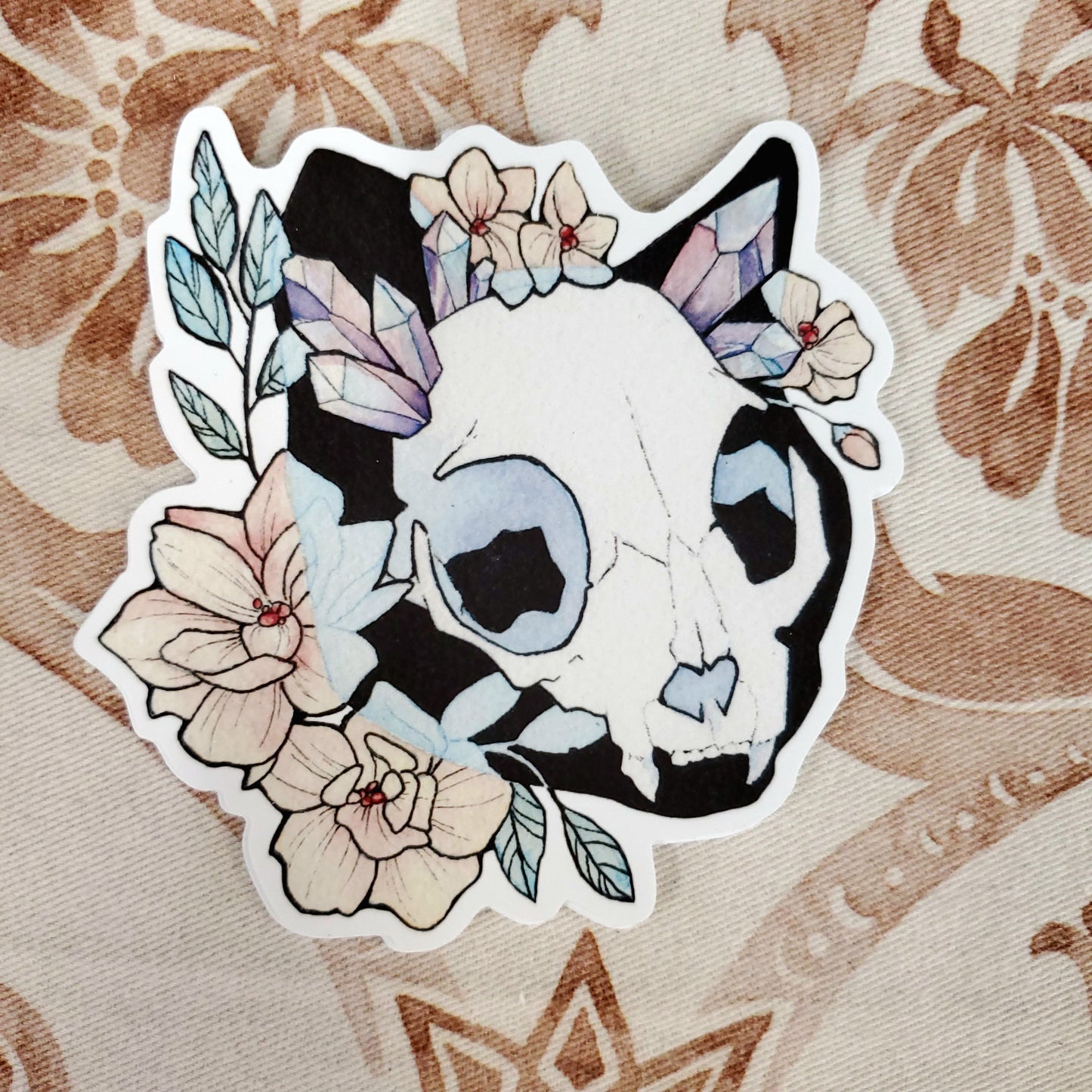 Floral Cat Skull - Sticker