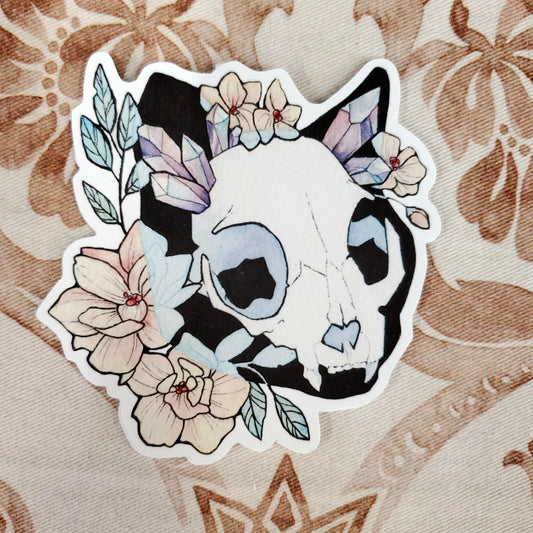 Floral Cat Skull - Sticker